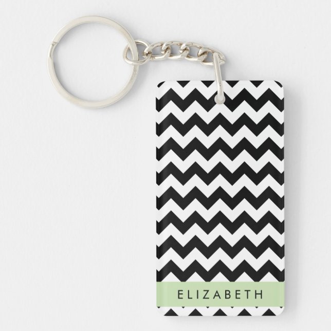 Porte-clefs Zigzag noir et blanc, Motif Chevron, Votre nom (Devant)
