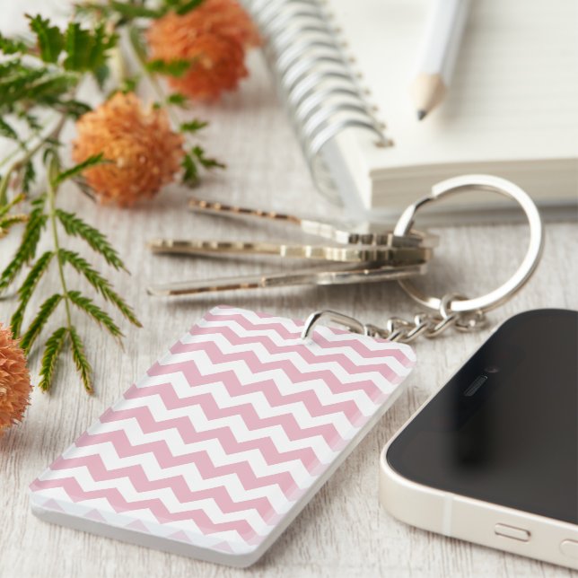 Porte-clefs Zigzag rose, Chevron rose, Motif géométrique (Devant droit)
