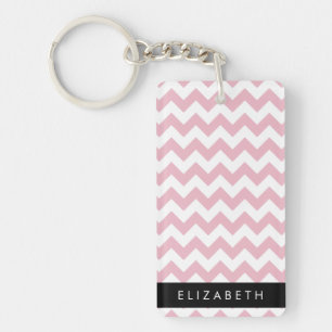 Porte-clefs Zigzag Rose, Chevron Rose, Motif Vague, Votre Nom
