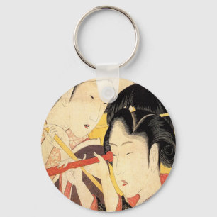 Porte-clés 望 遠 鏡 覗 く 女, Fille  avec télescope, Hokusai, Ukiyo