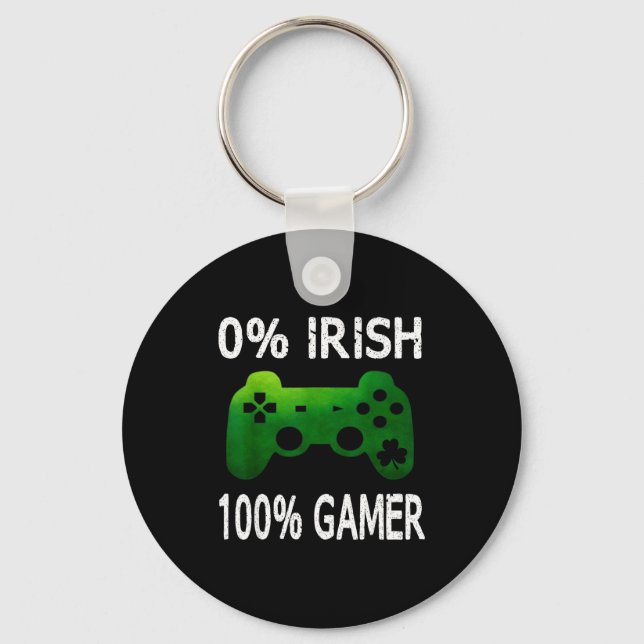 Porte-clés 0% Irish 100% Gamer Funny St Patricks Day Video Ga (Recto)