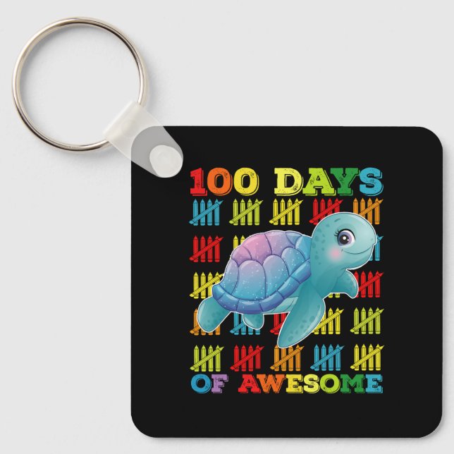 Porte-clés 100 jours de tortue incroyable 100e jour d'école (Recto)