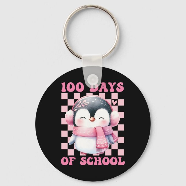Porte-clés 100 Jours D'École Cute Penguin Avec Ckpack School (Recto)