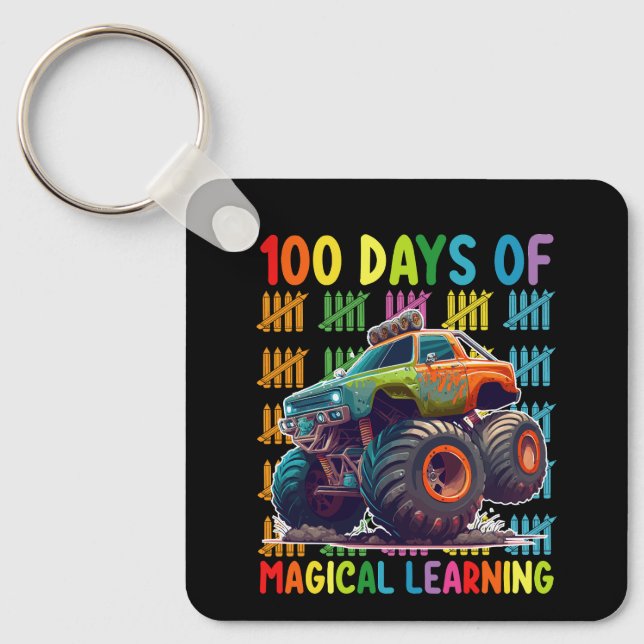 Porte-clés 100 jours d'école de camion monstre d'apprentissag (Recto)