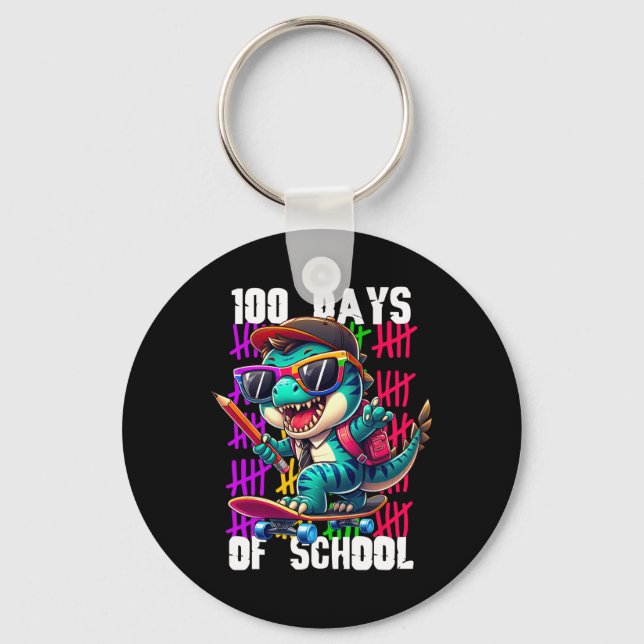 Porte-clés 100 Jours D'école Dinosaure Cool Skateboarding  (Recto)