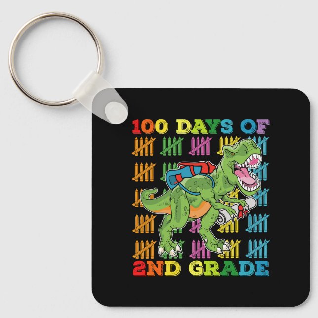 Porte-clés 100 jours d'école en 2e année T Rex Dinosaur (Recto)