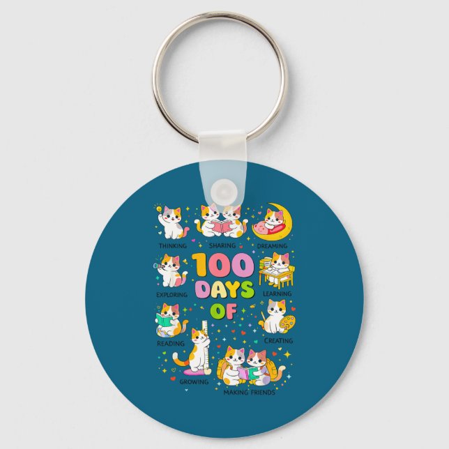 Porte-clés 100 jours d'école plus intelligents chats mignons  (Recto)