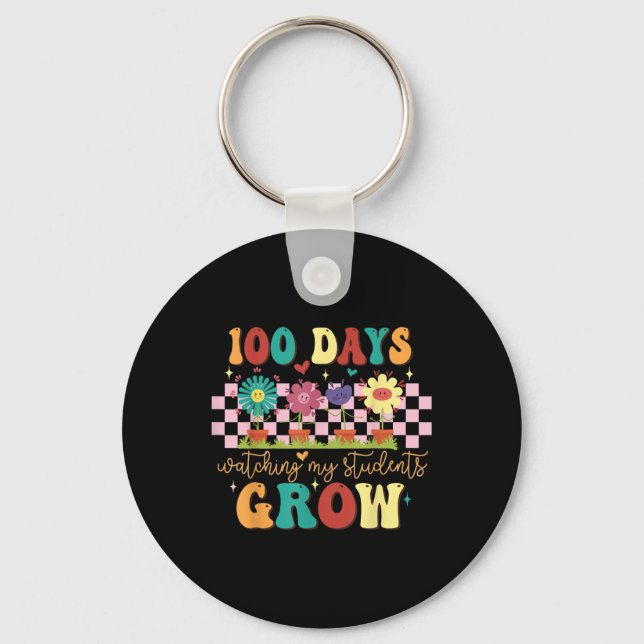Porte-clés 100 jours Growing Boho Flowers Enseignant 100e jou (Recto)
