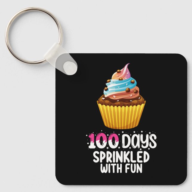 Porte-clés 100 jours parsemés de gâteau cupcake d'école amusa (Recto)