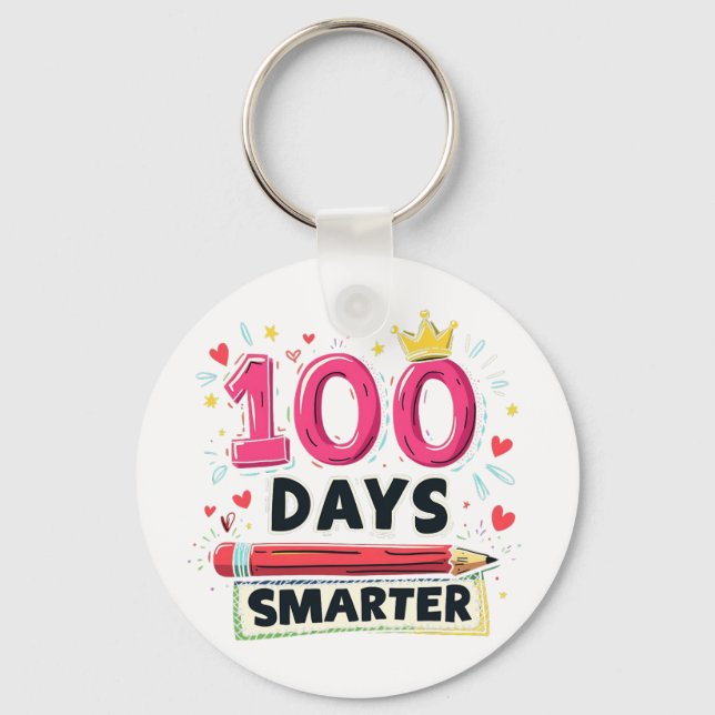 Porte-clés 100 Jours plus intelligents d'enseignant scolaire (Recto)