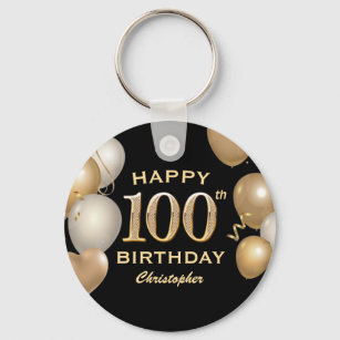Porte-clés 100e fête d'anniversaire Ballons Noir et Or