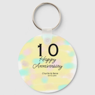 Porte-clés 10 ans de mariage jaune pastel nom rétro bo