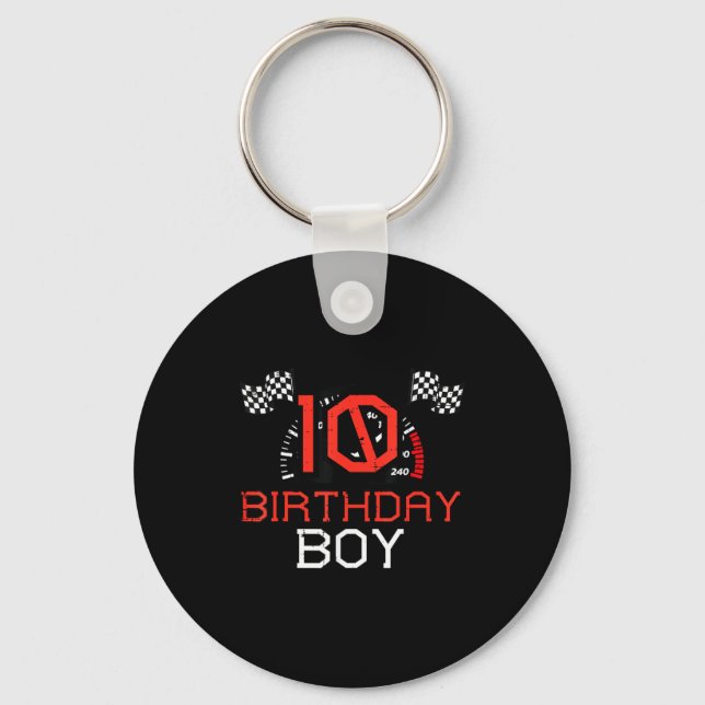 Porte-clés 10 Birthday Boy Speedometer Race Flag 10th Bday Bo (Recto)