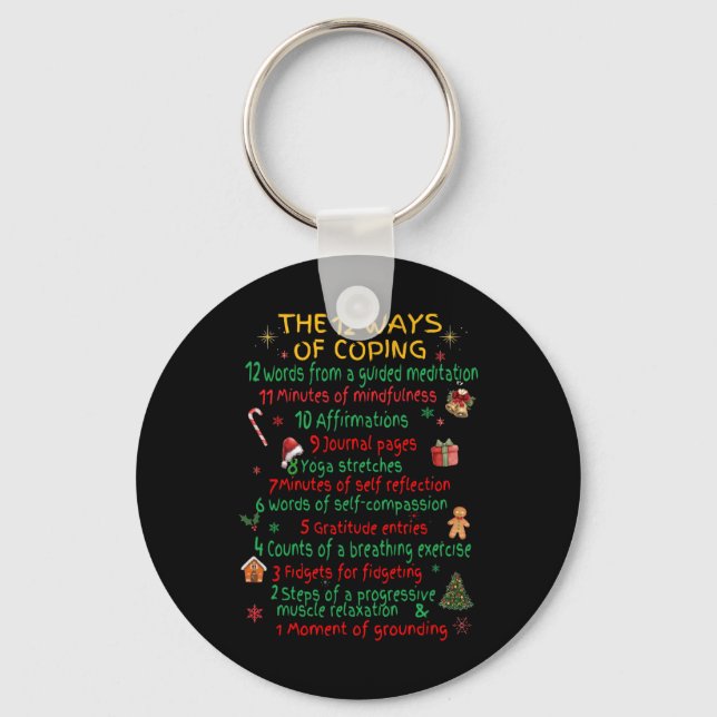 Porte-clés 12 façons de faire face à Noël drôle santé mentale (Recto)