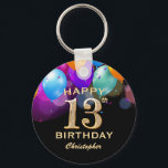 Porte-clés 13th Birthday Party Black and Gold Balloons<br><div class="desc">13th Birthday Party Black and Gold Colorful Balloons and Confetti Keychain. For further customization,  please click the "Customize it" button and use our design tool to modify this template.</div>