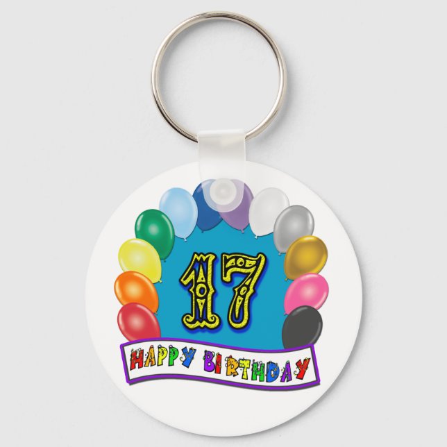 Porte-clés 17e anniversaire Cadeaux avec Ballons Assortis Des (Recto)