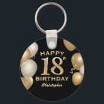 Porte-clés 18th Birthday Party Black and Gold Balloons<br><div class="desc">18th Birthday Party Black and Gold Balloons and Confetti Keychain. For further customization,  please click the "Customize it" button and use our design tool to modify this template.</div>