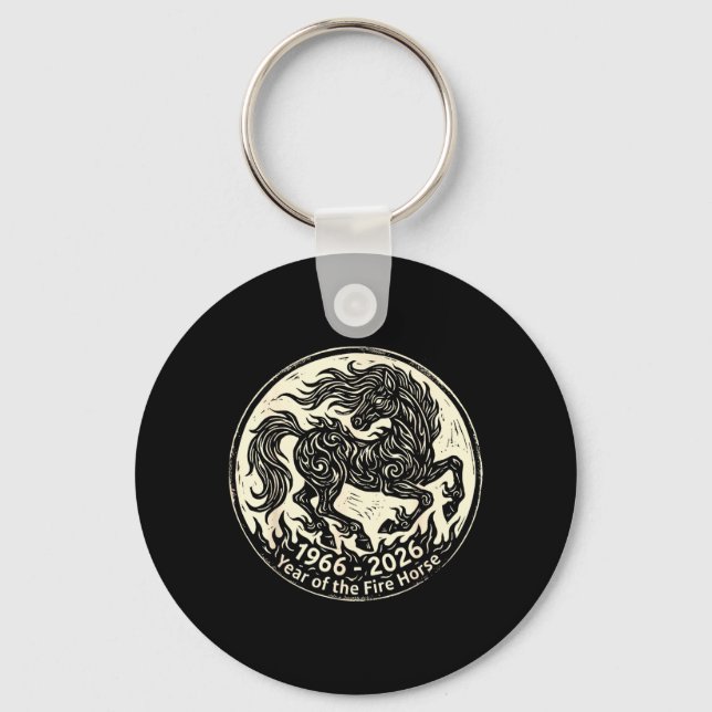 Porte-clés 1966 2026 Année du Cheval de Feu Zodiaque Chinois (Recto)