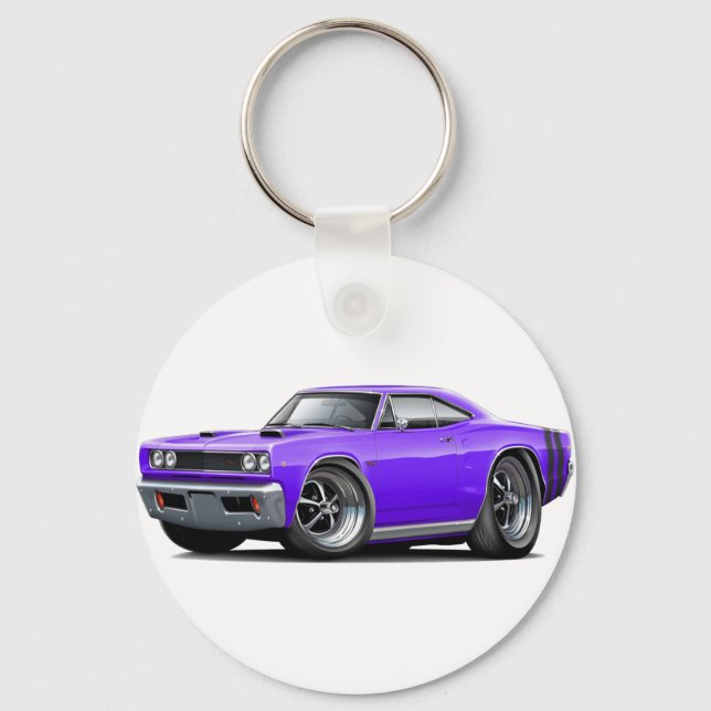 Porte-clés 1968 Coronet RT Violet-Noir Double Hood Scoop Car (Recto)