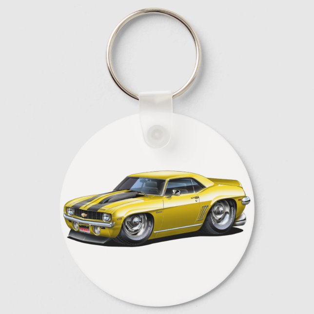 Porte-clés 1969 Camaro SS Yellow-Black Car (Recto)