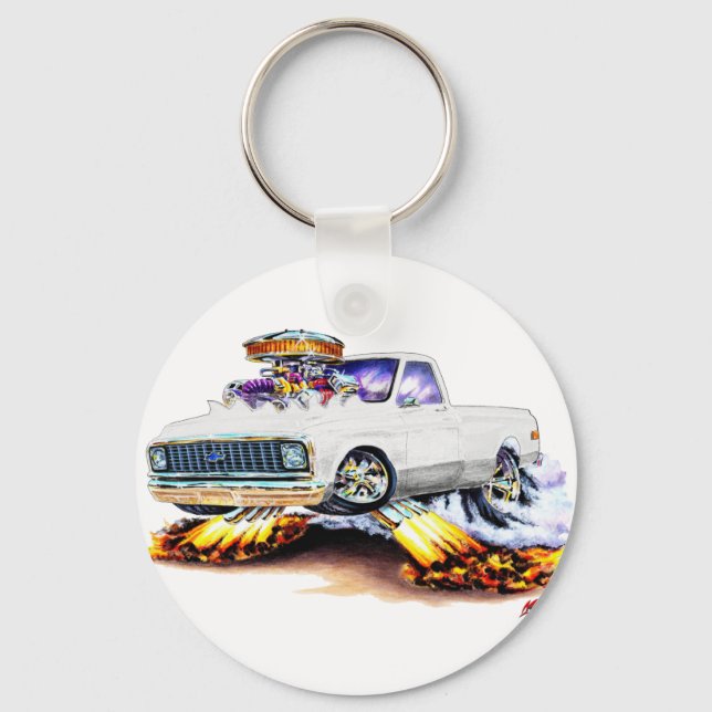 Porte-clés 1970-72 Chevy C10 Blanc Lit Longbed (Recto)