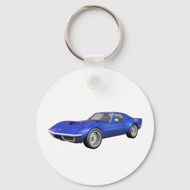 Porte-clés 1970 Corvette Sports Car : Finition Bleue (Recto)