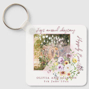 Porte-clés 1 Photo Newlyweds 1st Married Christmas Pink Text