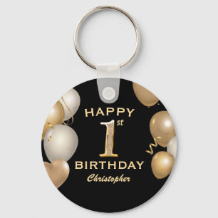 Porte-clés 1ère fête d'anniversaire Ballons noirs et or