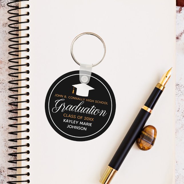 Porte-clés 2023 Graduation Black Gold Custom School Monogramm (Créateur téléchargé)