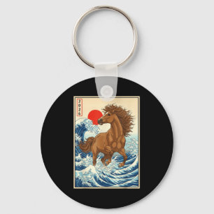 Porte-clés 2026 Année du Cheval Art de la Vague Japonaise Nou