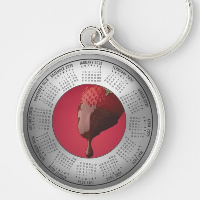 Porte-clés 2026 Calendar Keychain Strawberry and Chocolate (Devant)
