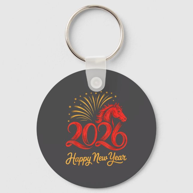 Porte-clés 2026 Chinese Zodiac Horse Year Happy New Year Fire (Recto)