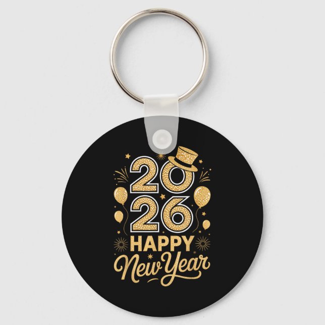 Porte-clés 2026 Happy New Year Festive Top Hat Balloon Firewo (Recto)
