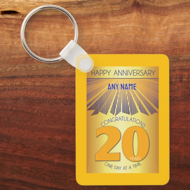 Porte-clés 20 ans d'abstinence | Golden Ray 12 Étapes (Recto)