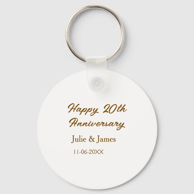 Porte-clés 20e anniversaire marron doré nom datsimple heureux (Recto)
