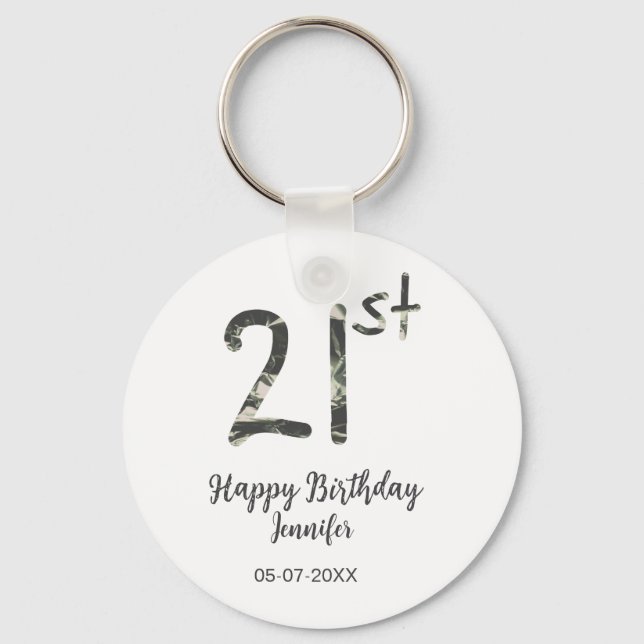 Porte-clés 21e anniversaire ajouter nom date année noire modè (Recto)