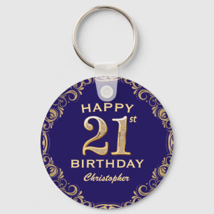 Porte-clés 21e anniversaire de la Parties scintillant bleu et