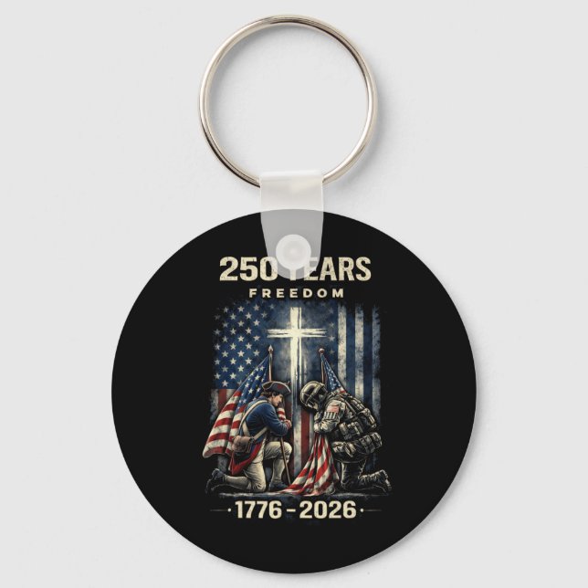 Porte-clés 250 Ans Croix Chrétienne Et Drapeau Des États-Unis (Recto)