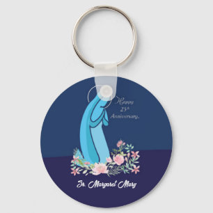 Porte-clés 25e anniversaire de la vie religieuse Nun Fleur ro