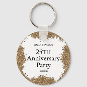 Porte-clés 25e Anniversaire de Mariage Or Faux Paillettes