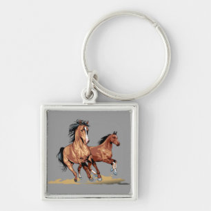 Porte-clés 2 Beaux Chevaux Coureurs Porte - clé