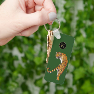 Porte-clés 2 côtés Young Wild et Libre Tigre Monogramme Vert