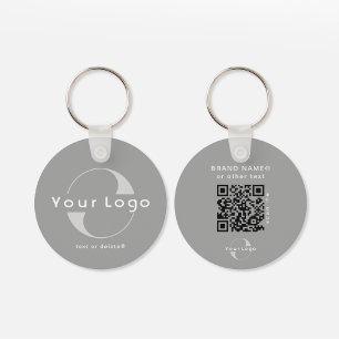 Porte-clés 2 sided Logo & QR Code on Gray Company Business Ke