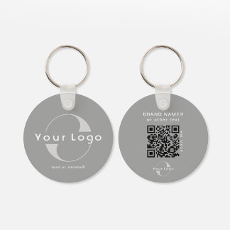 Porte-clés 2 sided Logo & QR Code on Gray Company Business Ke