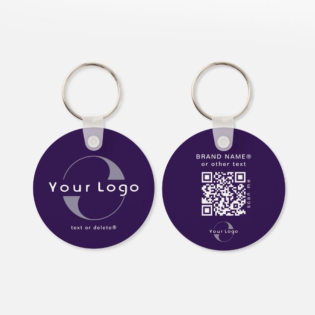 Porte-clés 2 sided Logo & QR Code on Purple Company Business  (Créateur téléchargé)