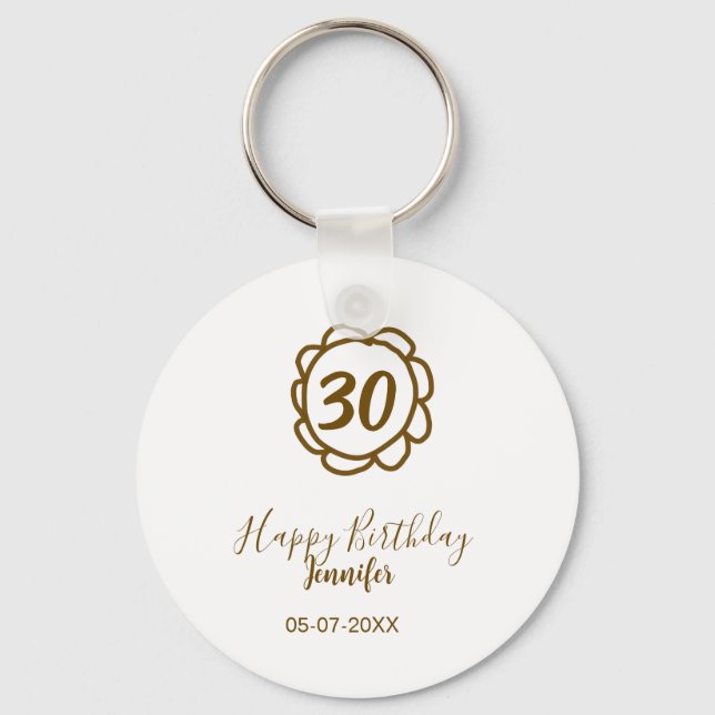 Porte-clés 30e anniversaire ajouter nom date année fleur d'or (Recto)