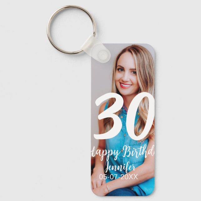 Porte-clés 30e anniversaire ajouter nom date année photo blan (Recto)