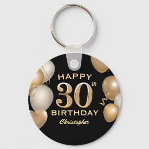 Porte-clés 30e fête d'anniversaire Ballons noirs et or