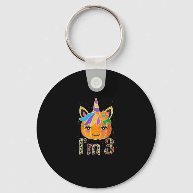 Porte-clés 3 Ans Unicorne Citrouille mignonne Design Annivers (Recto)