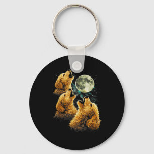 Porte-clés 3 chiens golden doodle hurlant lune drôle mignon